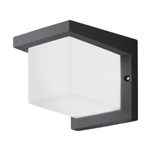 Desella 1 LED væglampe i støbt Aluminium Anthracite med skærm i Hvid Plastik, 10W LED, bredde 16 cm, dybde 19 cm, højde 16 cm.